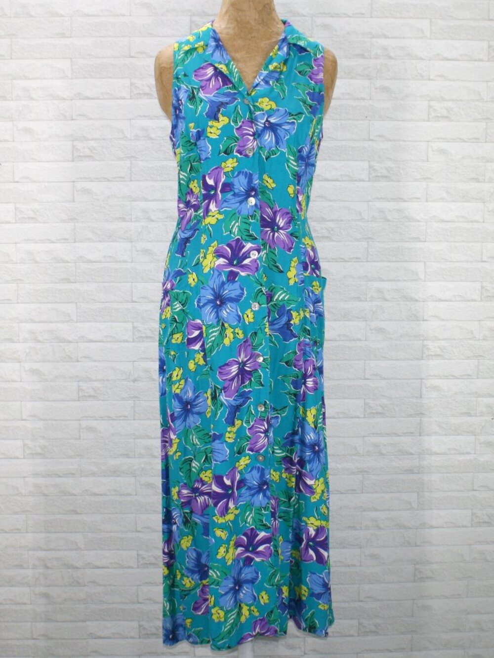 JONES NEW YORK Dress Floral Sleeveless Button Front Midi Tropical Teal Blue SM